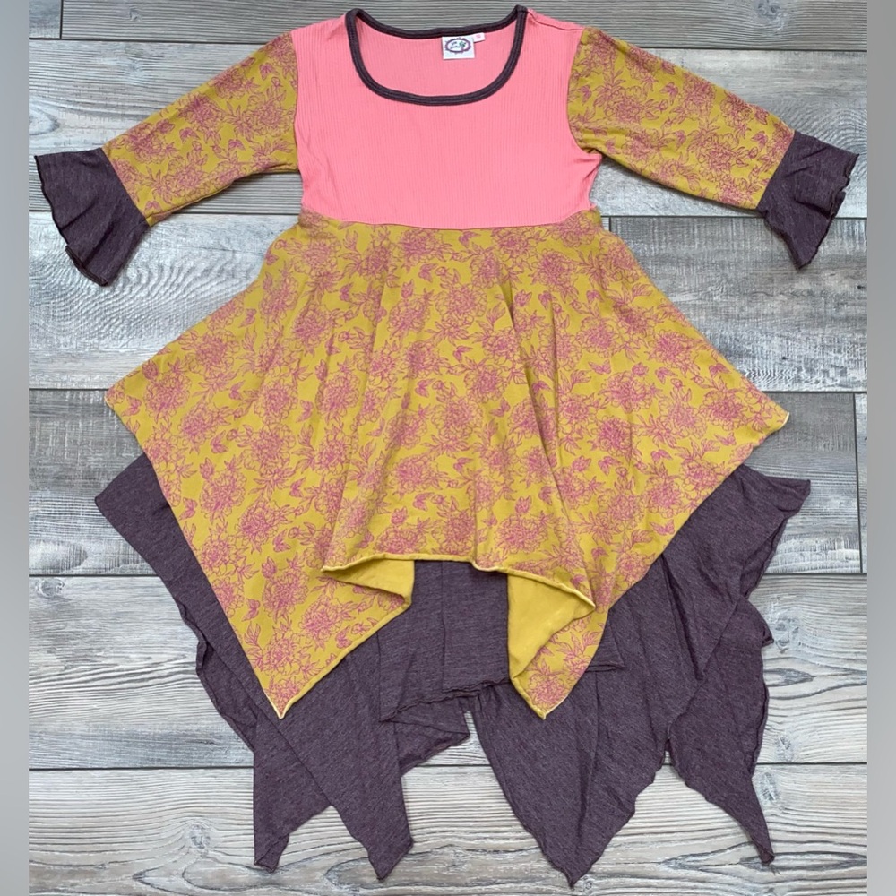 Lilli Lovebird Bohemian Floral Layered Handkerchief Dress 3/4 Sleeve Girl’s 10